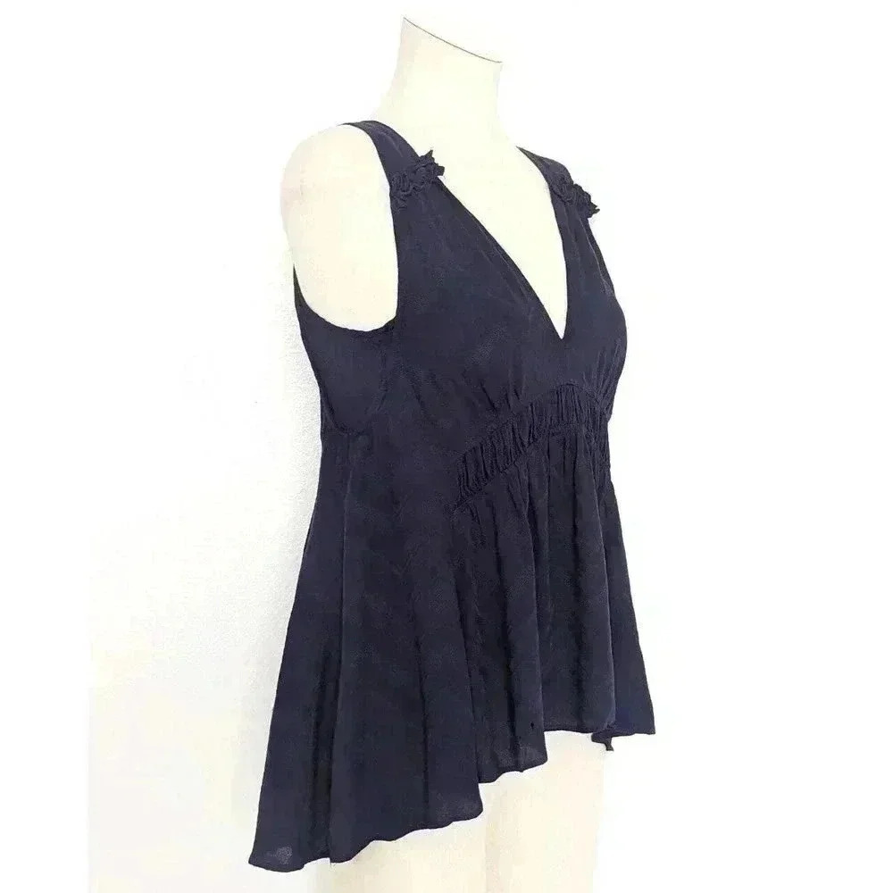 Maeve Anthropologie Navy Blue Empire Gathered Tank Blouse Top XS Rayon NWOT